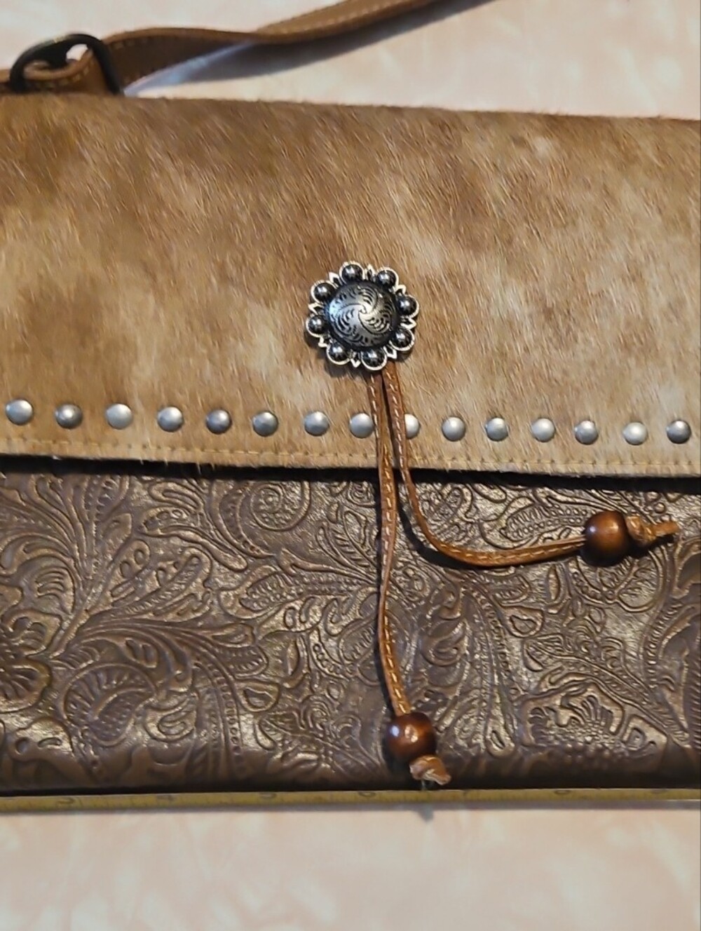 Myra Bag Half-Hair And Leather Crossbody with Printed Lining